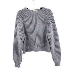 OAK FORT Light Blue Chunky Knit Raglan Sleeve Cropped Sweater Women Size S